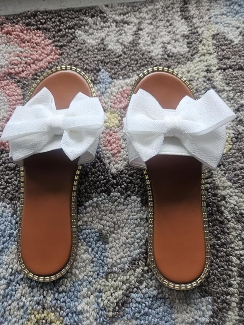 White Bow Slide Sandals for Women - Elegant Casual Slip-Ons Summer Vacation